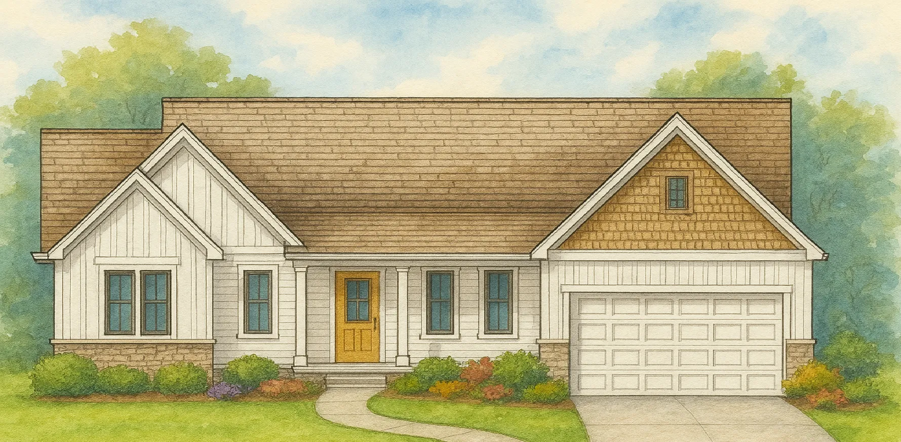 Alder ranch front elevation rendering