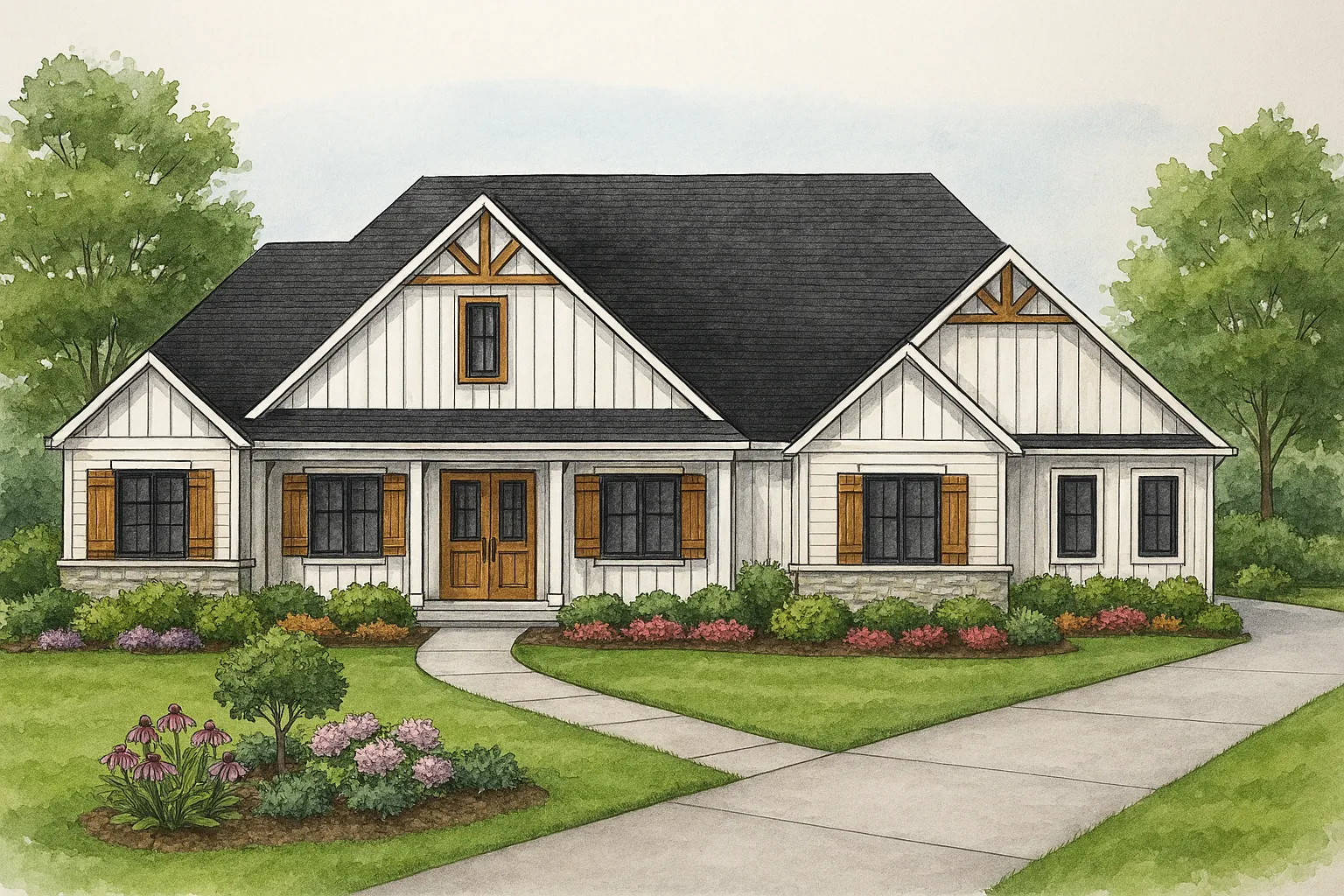 Aspen ranch front elevation rendering