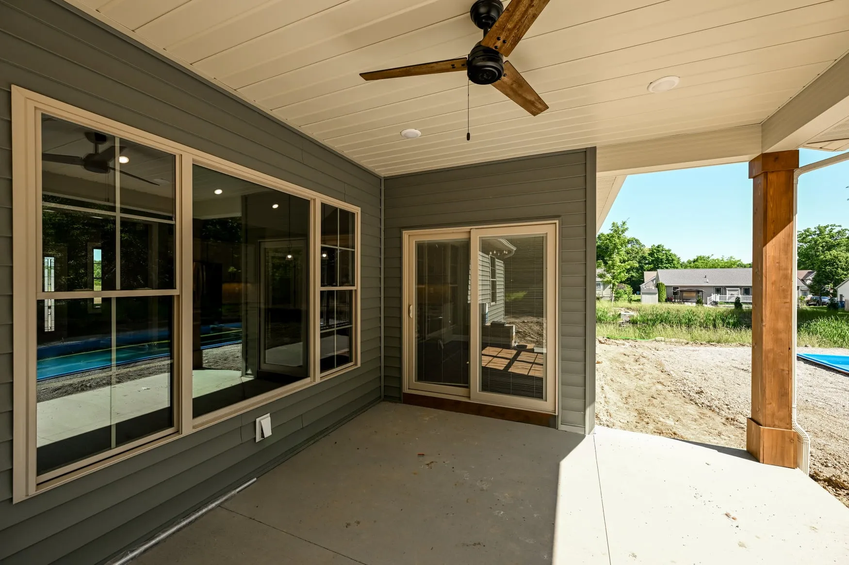 Covered patio looking out to the yard