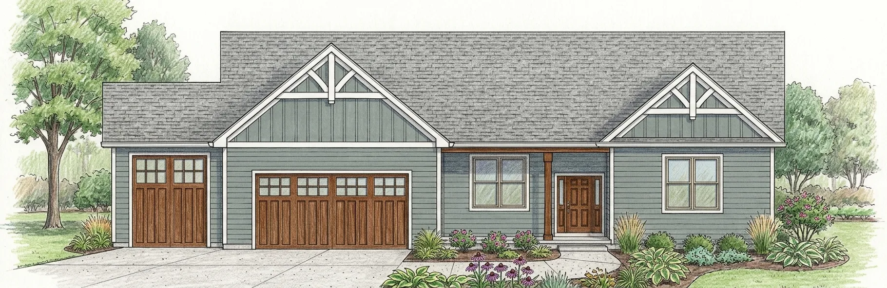 Custom elevation drawing for a craftsman ranch