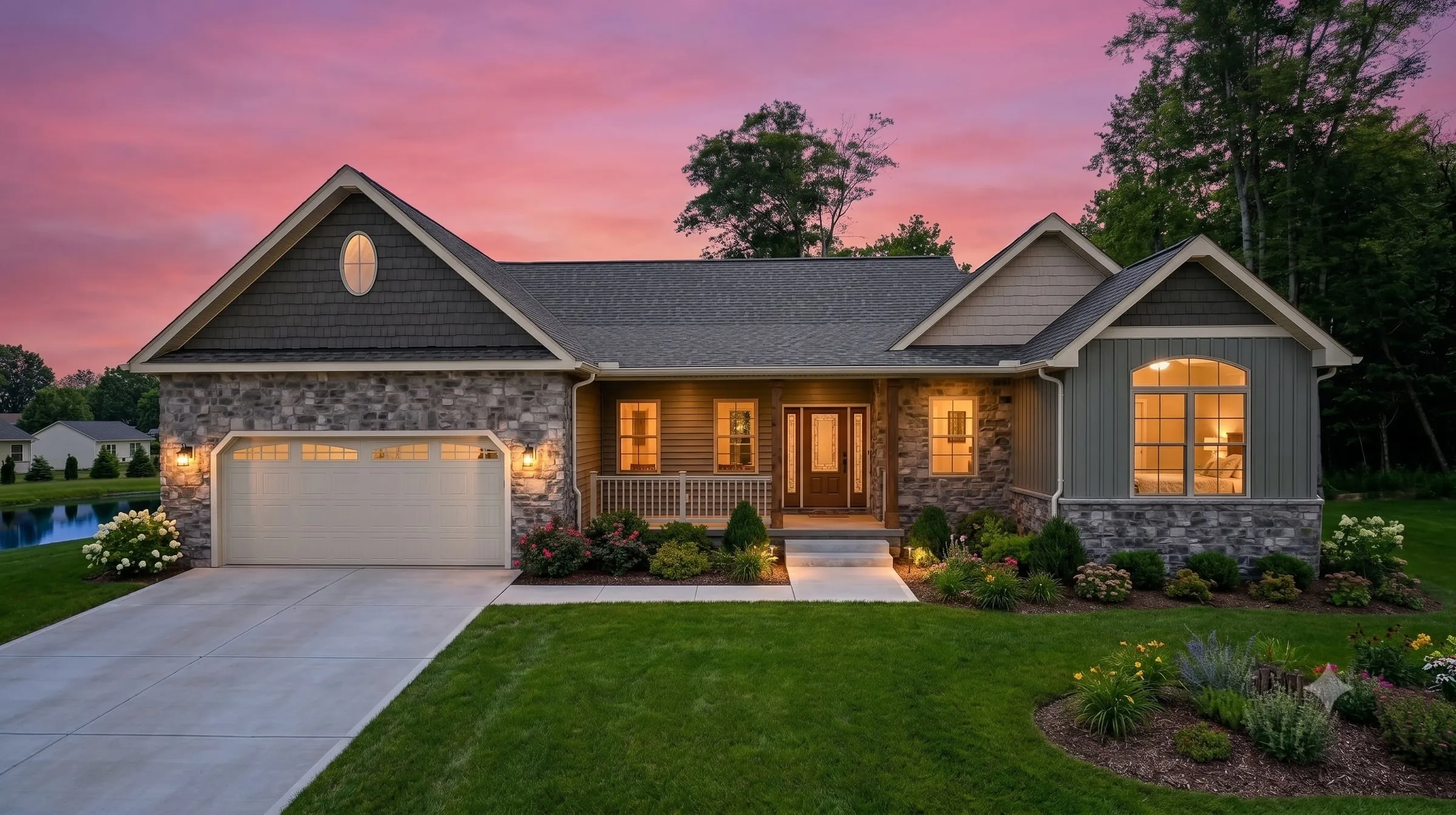 A finished Hahn home at dusk