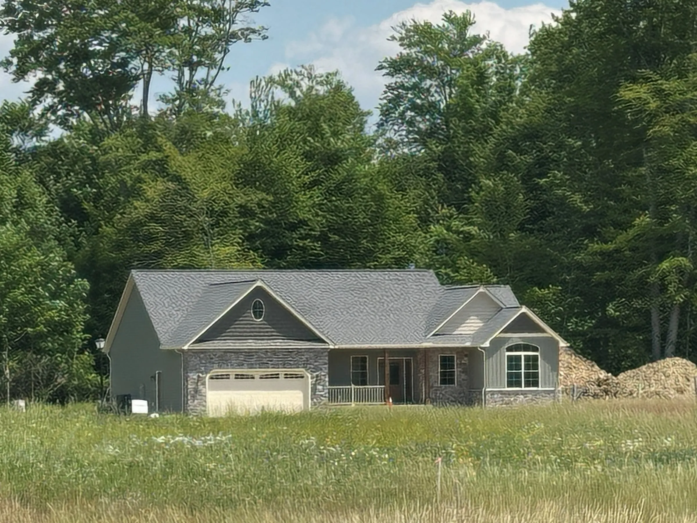 The Willow Run model home seen across the meadow