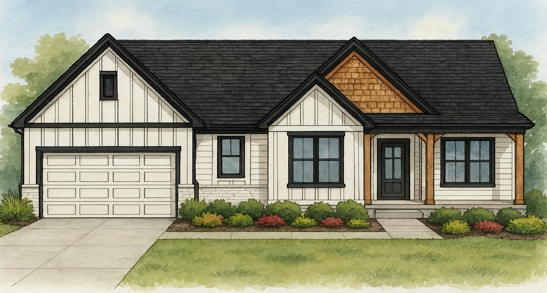 Hawthorn ranch front elevation rendering