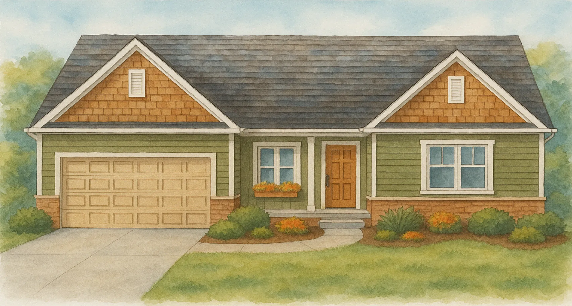 Magnolia ranch front elevation rendering