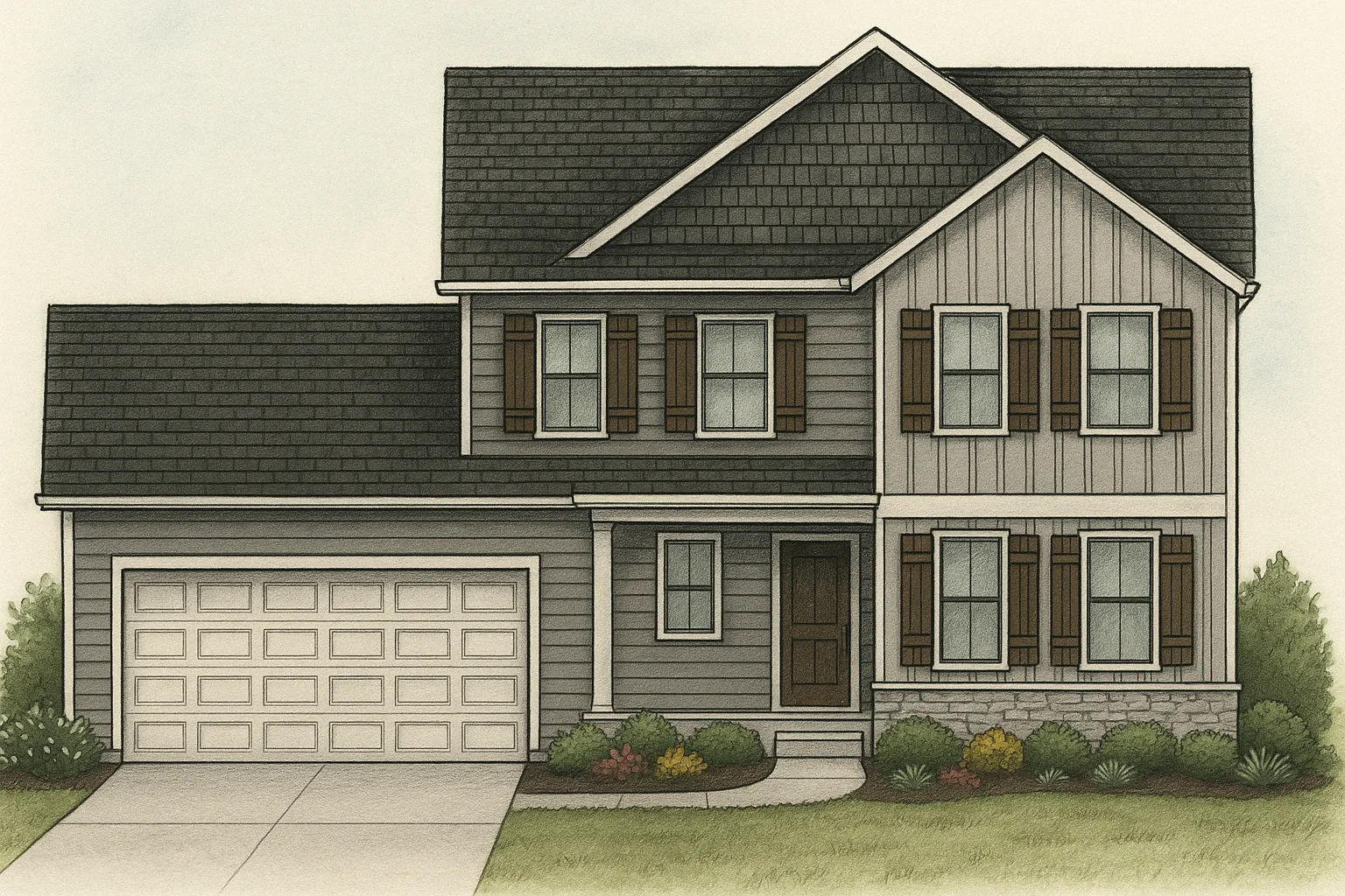 Sequoia colonial front elevation rendering