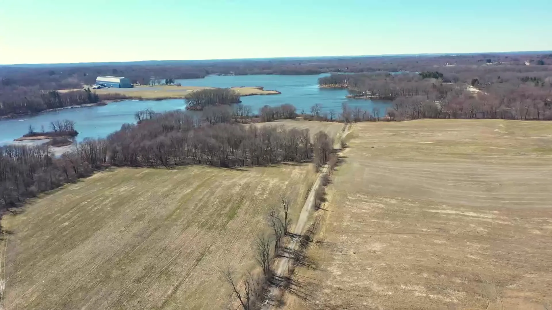 Aerial view of Wingfoot Lake and surrounding fields